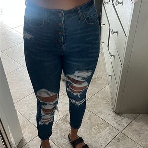 Indigo Rein Dark Blue High Rise Ripped Jeans